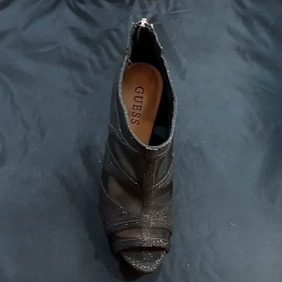 BRAND NEW GUESS WOMEN'S SEXY LACE GLITTER OPEN TOE ZIPPER HIGH HEEL SHOES - Picture 12 of 13